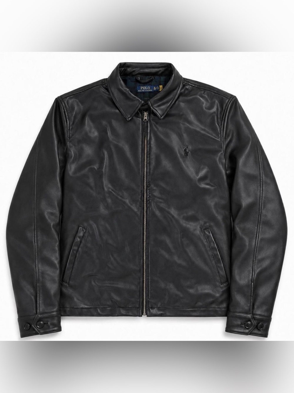 Polo Ralph Lauren Bayville Black Lamb Skin Leather Bomber Jacket Plaid Lined XL